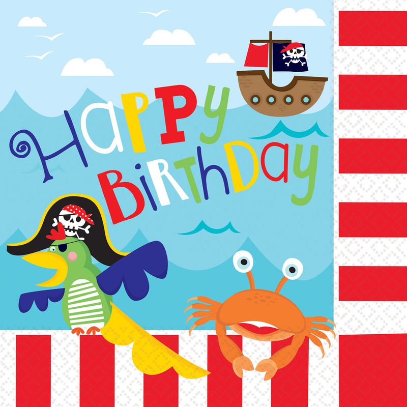 Set of 16 pirate party birthday napkins