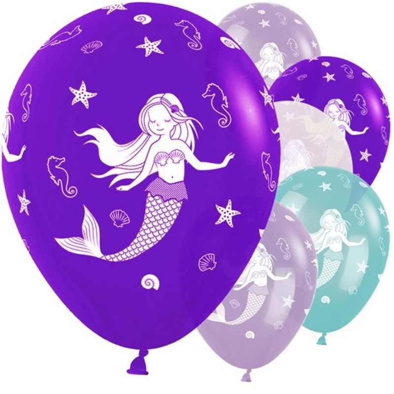 25 Happy Mermaid latex balloons purple 30cm