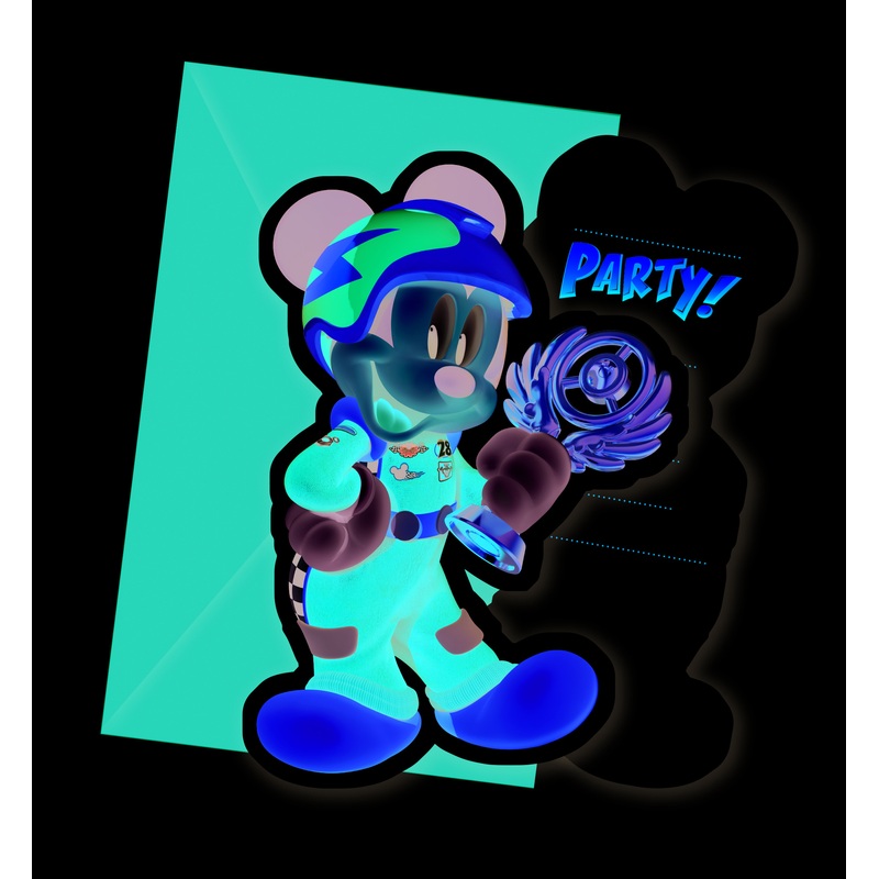 6 racing driver Mickey invitation cards