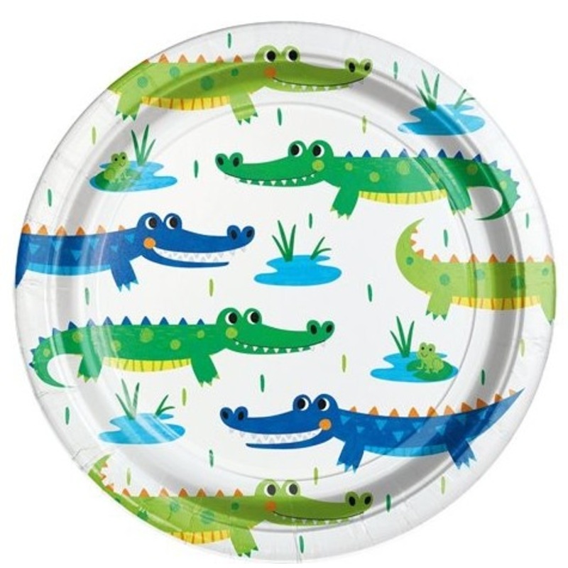8 crocodile party paper plates 18cm
