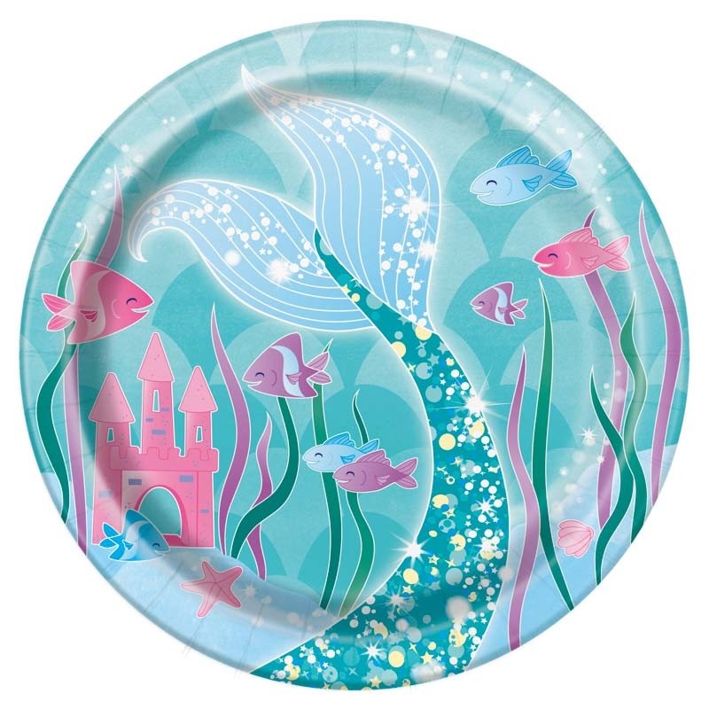 8 Magical Mermaid Sirena paper plates 18cm