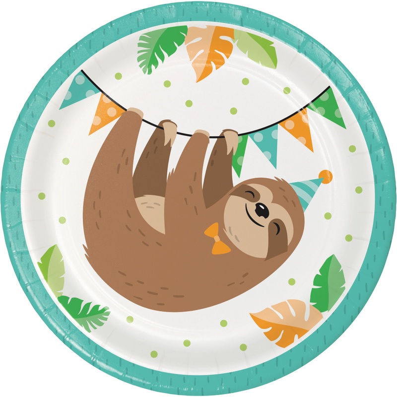 8 party sloth paper plates 18cm