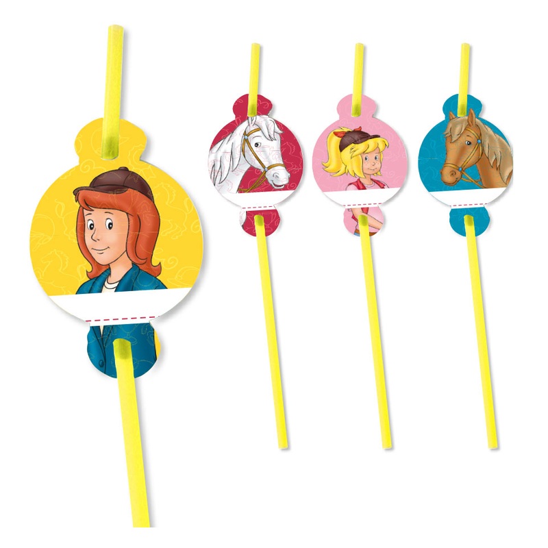 8 Bibi and Tina drinking straws with name tags