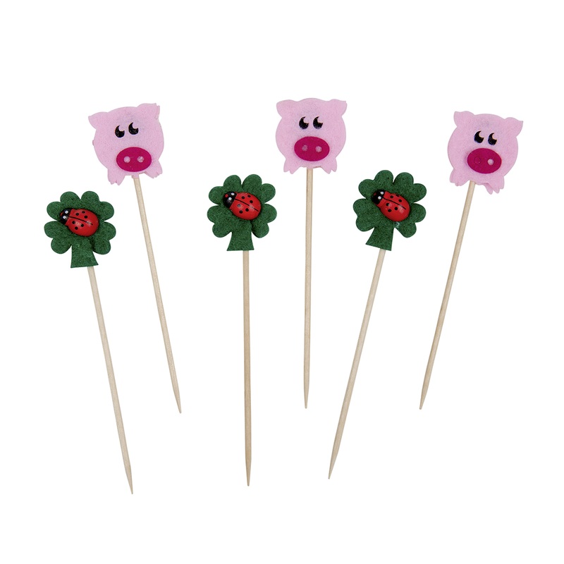 6 Good luck New Year's Eve party skewers pig & clover 12cm