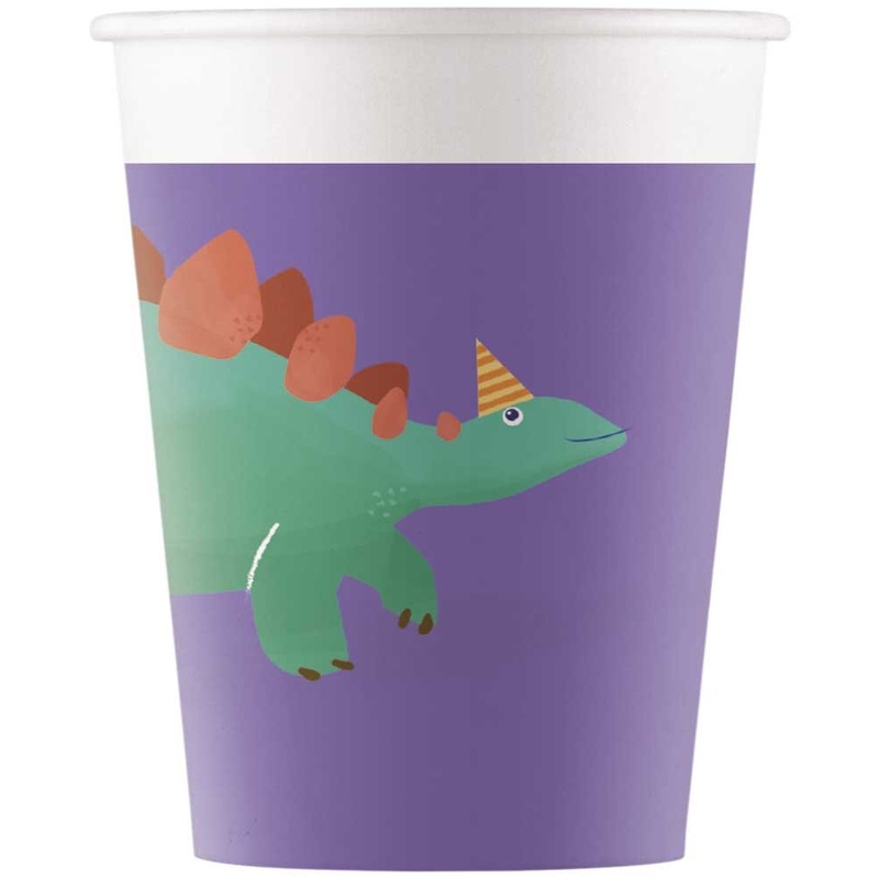 8 Dino birthday paper cups 200ml