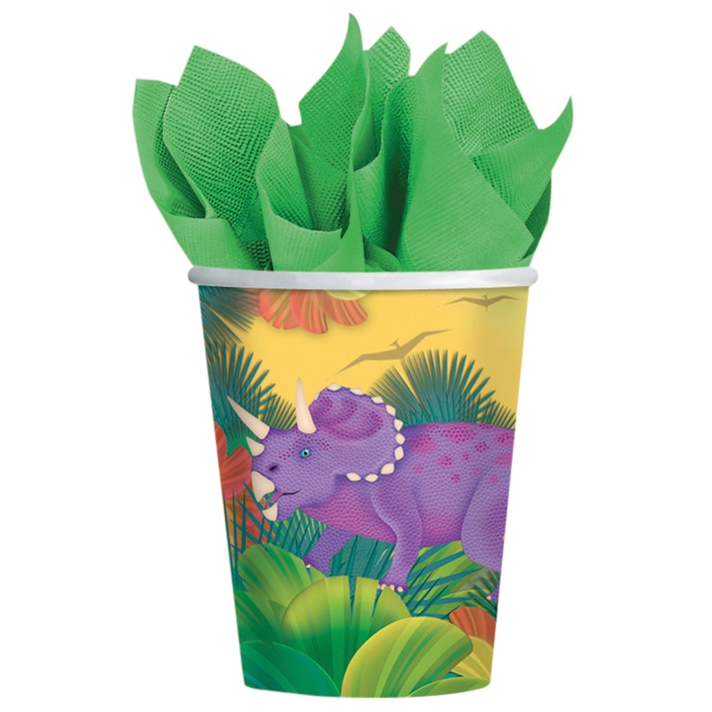 8 dinosaur party paper cups prehistoric giants 266ml