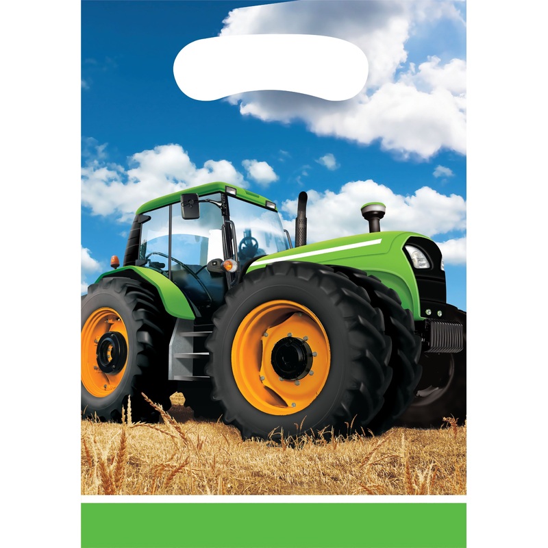 8 tractor party gift bags 16 x 23cm