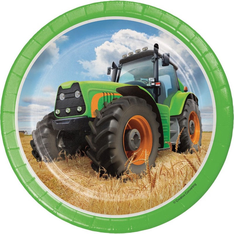 8 tractor party paper plates 18cm