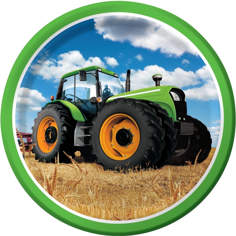 8 tractor party paper plates 23cm