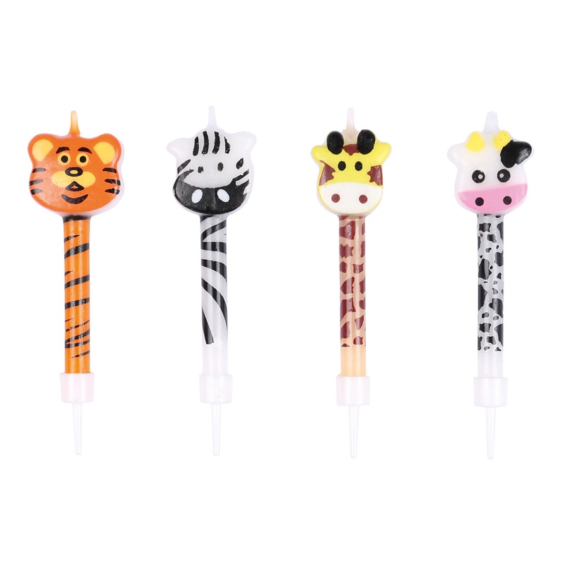 Cute animal cake candles with holder 4 pieces