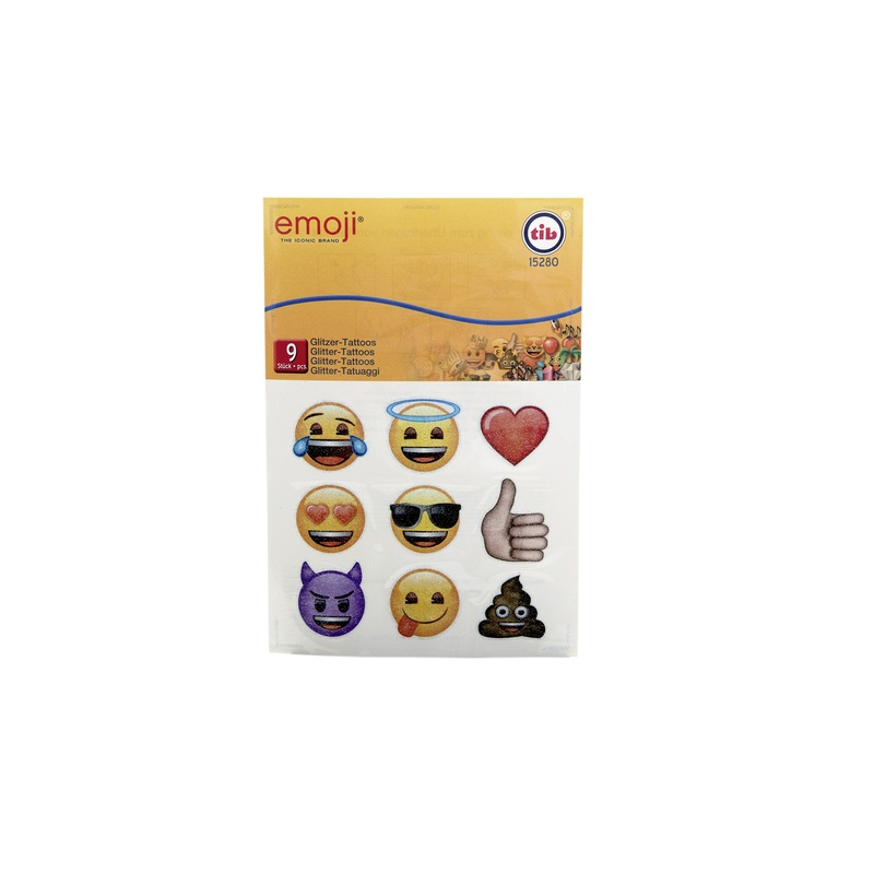 Funny Emoji World Glitter Tattoos 1 Sheet