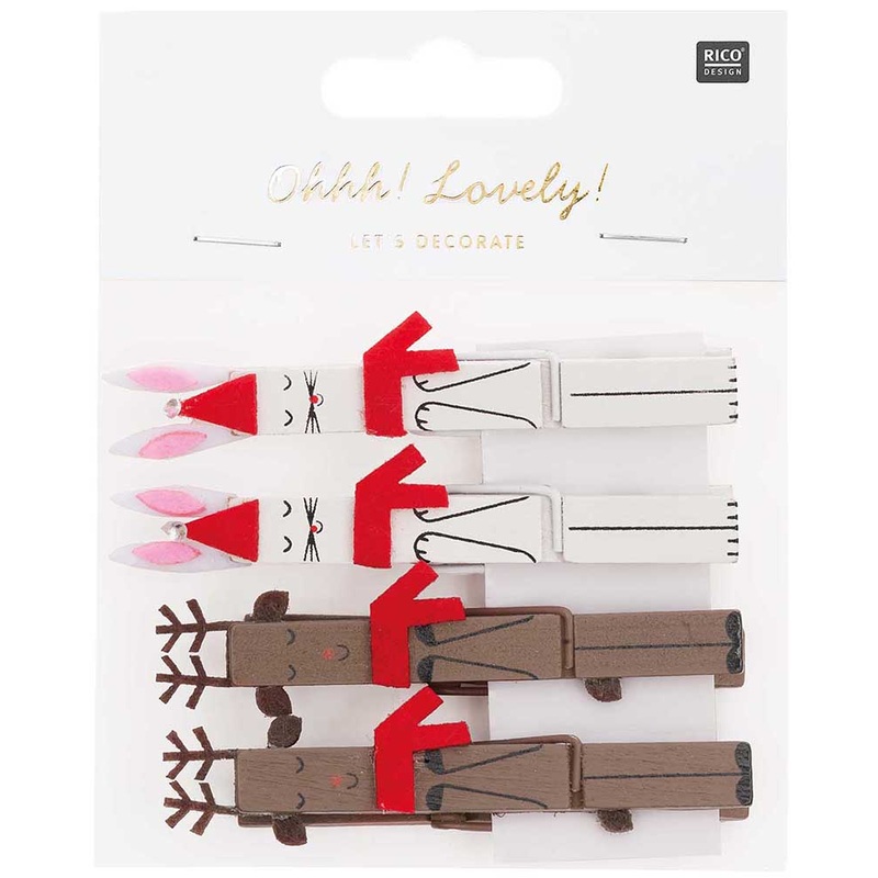 Wooden clip set reindeer and rabbit 4 pieces