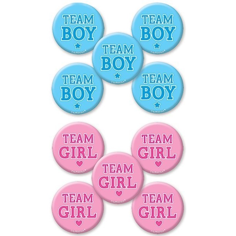 10 team buttons Gender Reveal 4.5cm