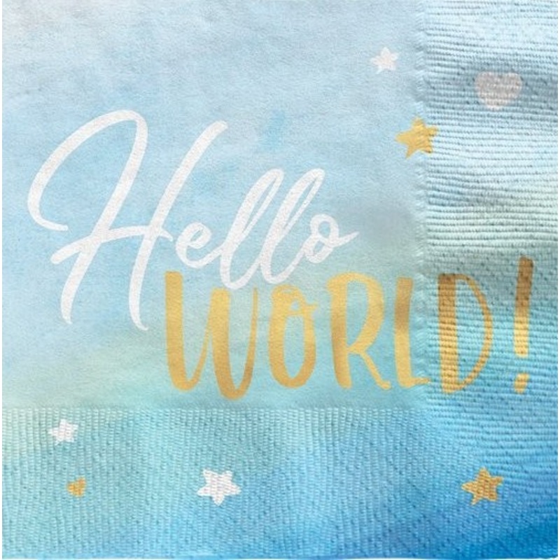 16 Hello World napkins blue 33cm