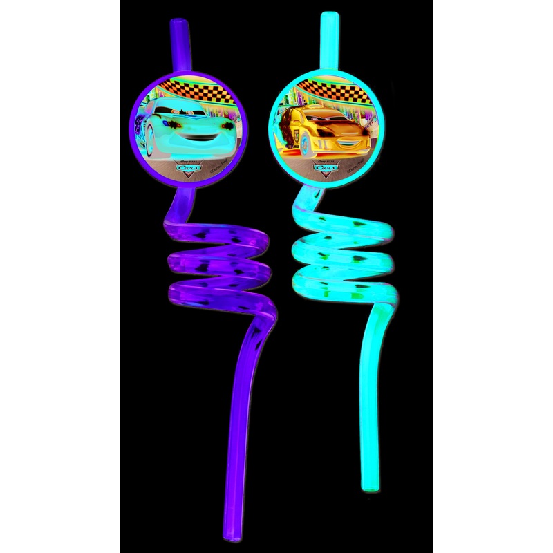 2 Cars Neon City Swirl Straws 25cm