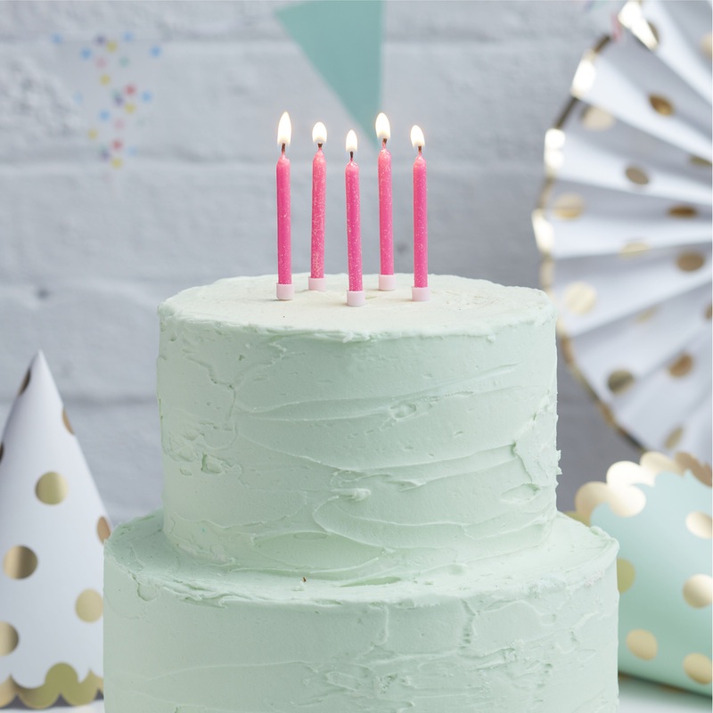 24 pink mix & match cake candles 6cm