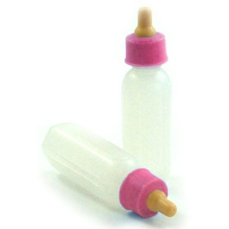 4 pink decorative baby bottles 9cm