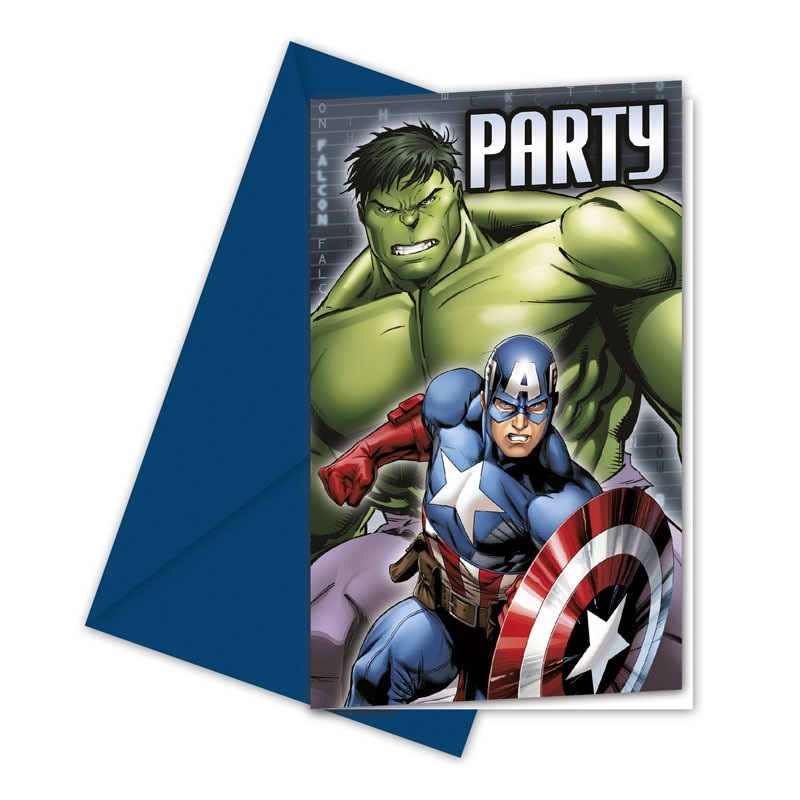 6 Avengers superhero invitation cards