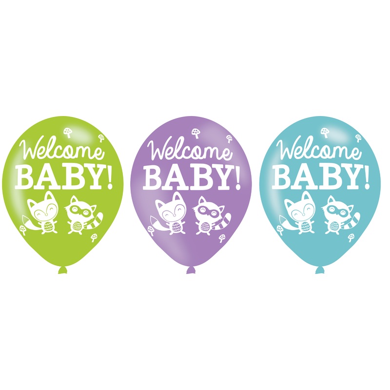 6 balloons welcome baby cute animals