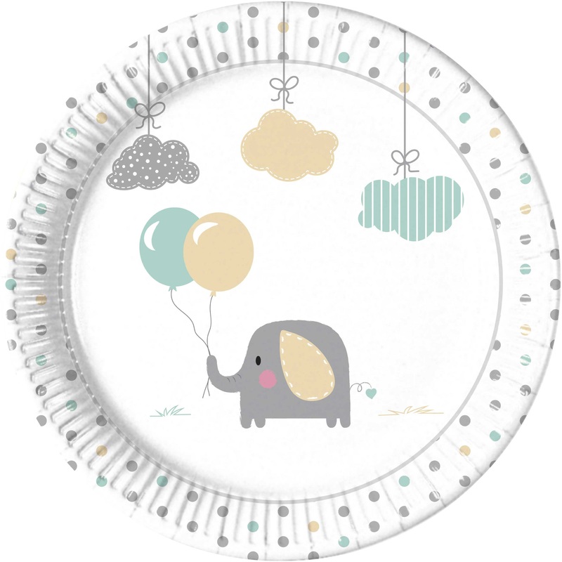 8 baby elephant paper plates 23cm
