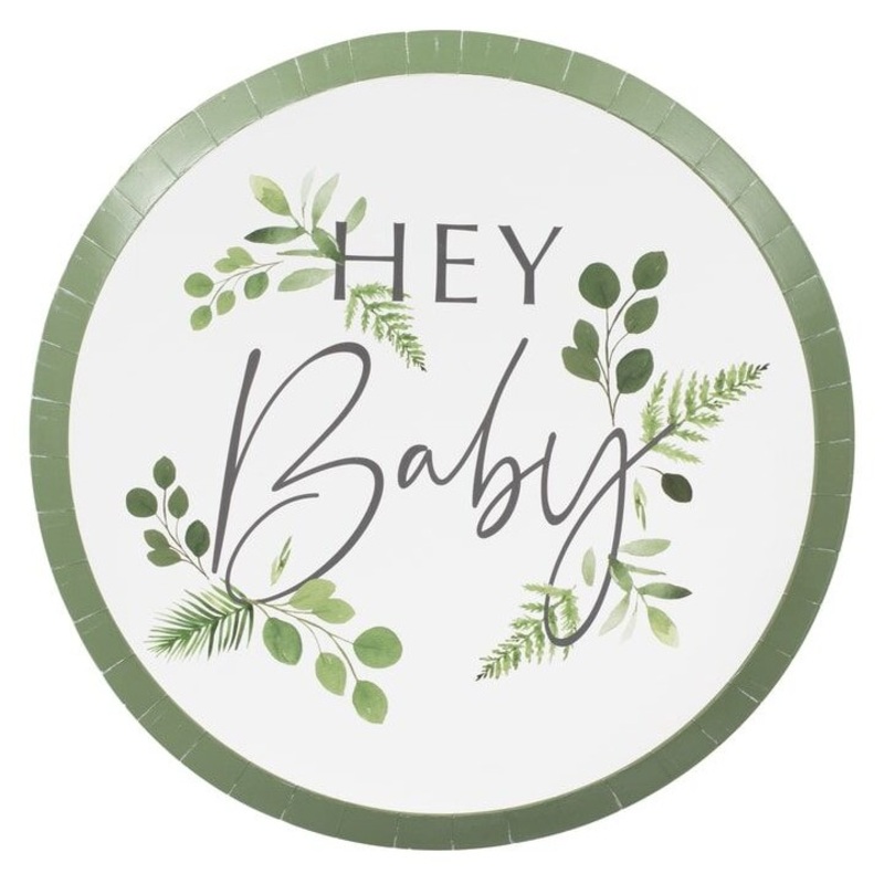8 Botanical baby shower paper plates 24cm