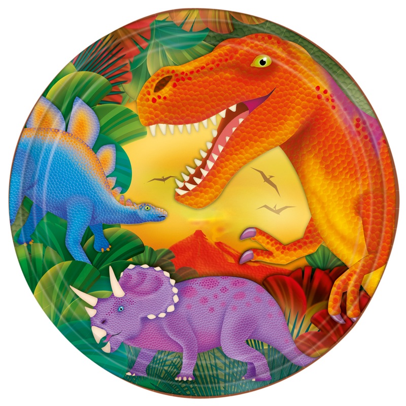 8 dinosaur paper plates Triceratops prehistoric giants 23cm