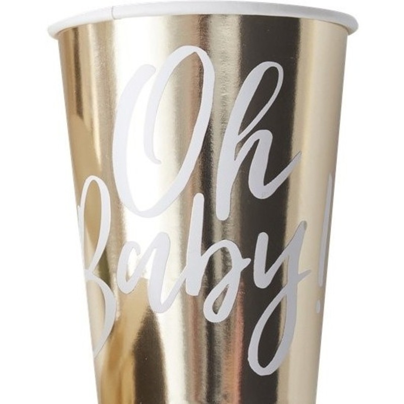 8 gold Oh Baby paper cups 255ml