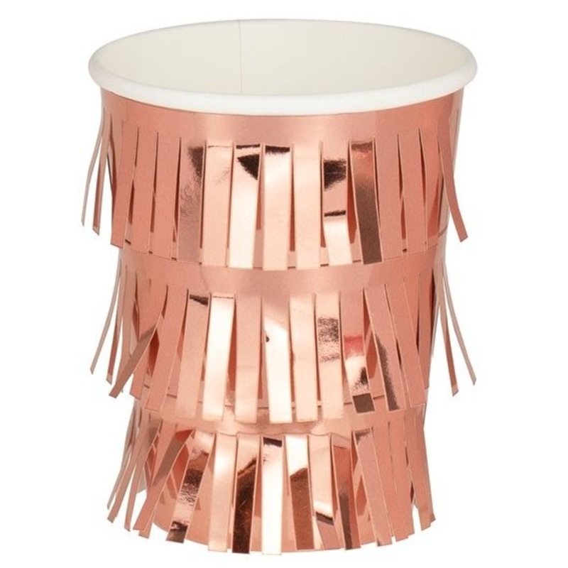 8 rose gold fringed paper cups 260ml