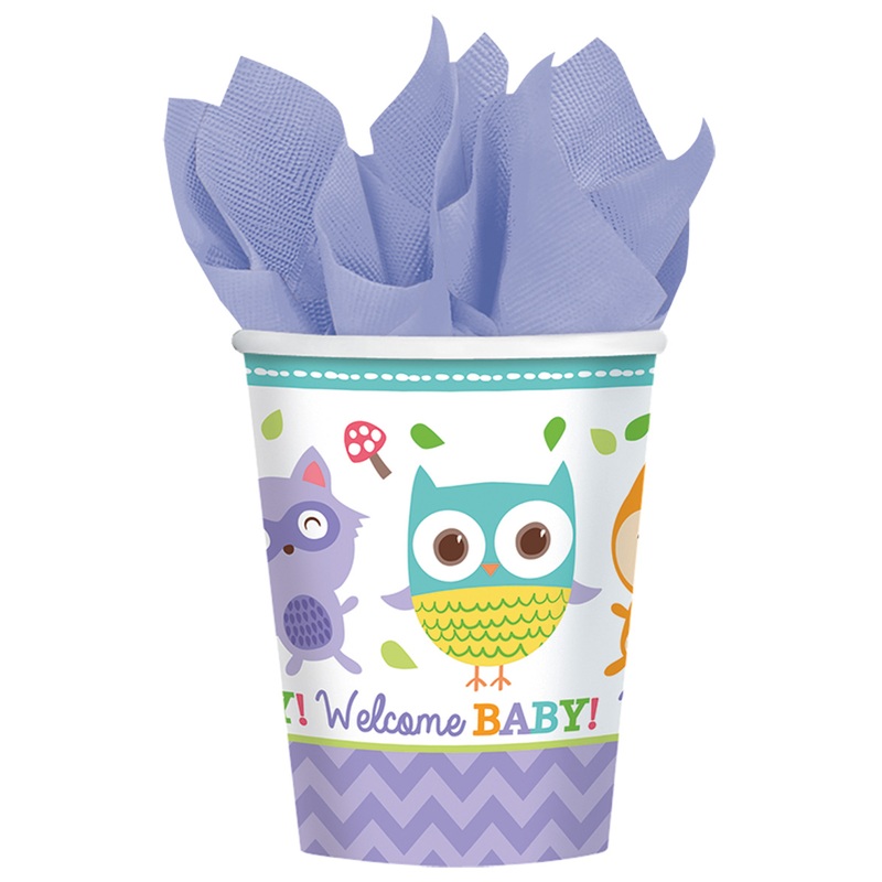 8 Welcome Baby paper cups forest animals 266ml