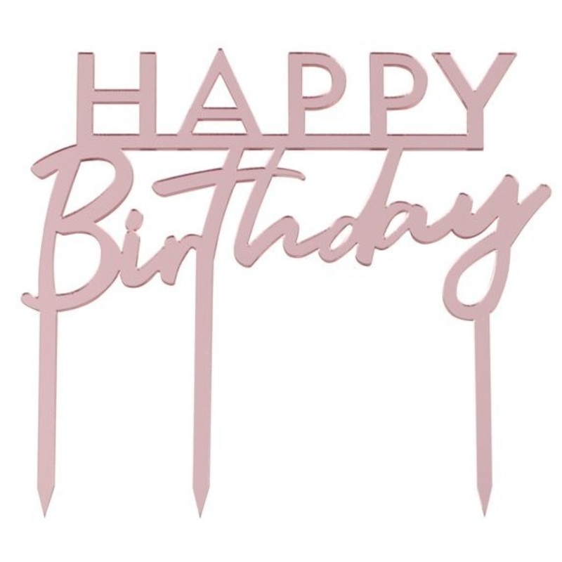 Happy Birthday acrylic cake decoration rose gold 11 x 12cm