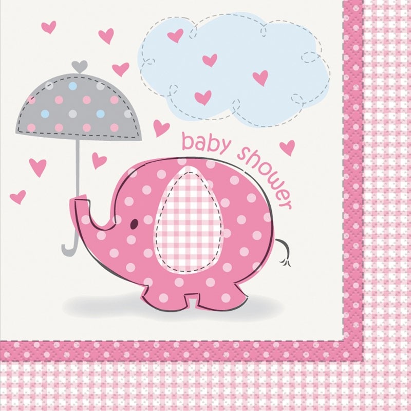 16 elephant baby party napkins pink 33cm