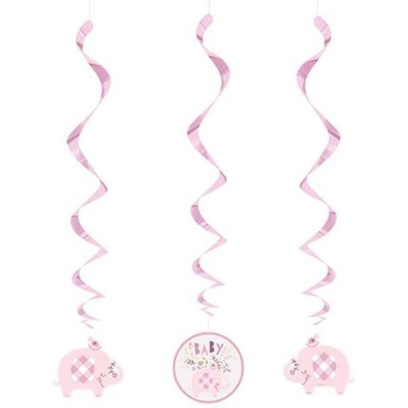 3 ceiling hangers pink elephant 66cm