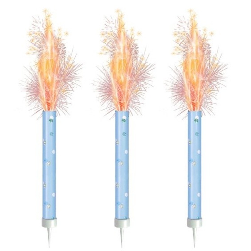 3 sparkling cake fountains ice blue