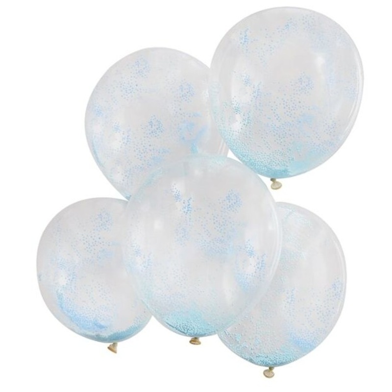 5 blue party mix confetti balloons 30cm