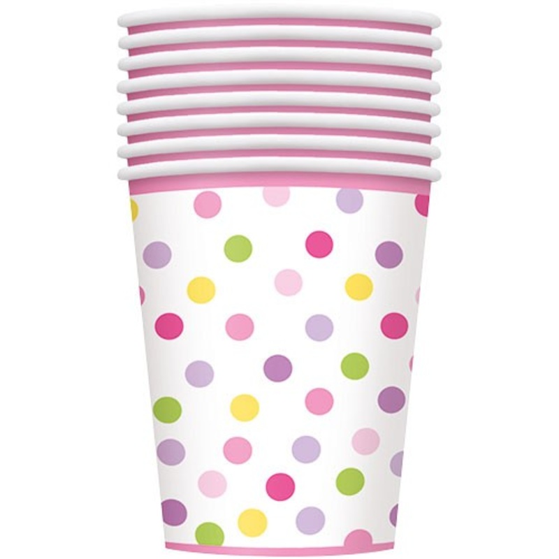 8 Baby Girl Stork paper cups 266ml