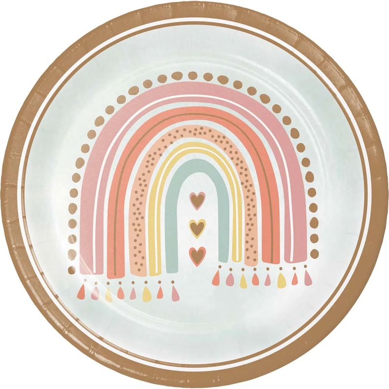 8 boho rainbow paper plates 23cm