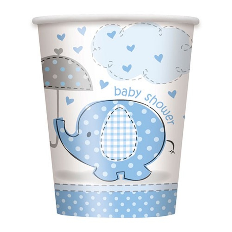 8 elephant baby party paper cups azure blue 266ml