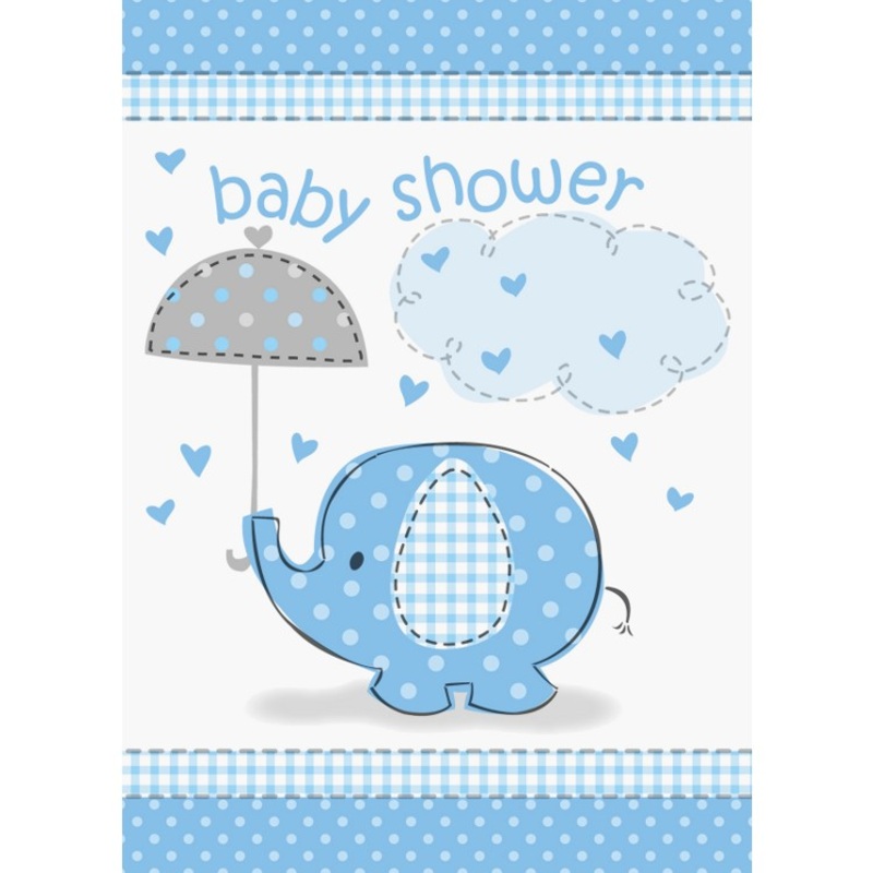 Elephant baby party invitation card azure blue 8 pieces