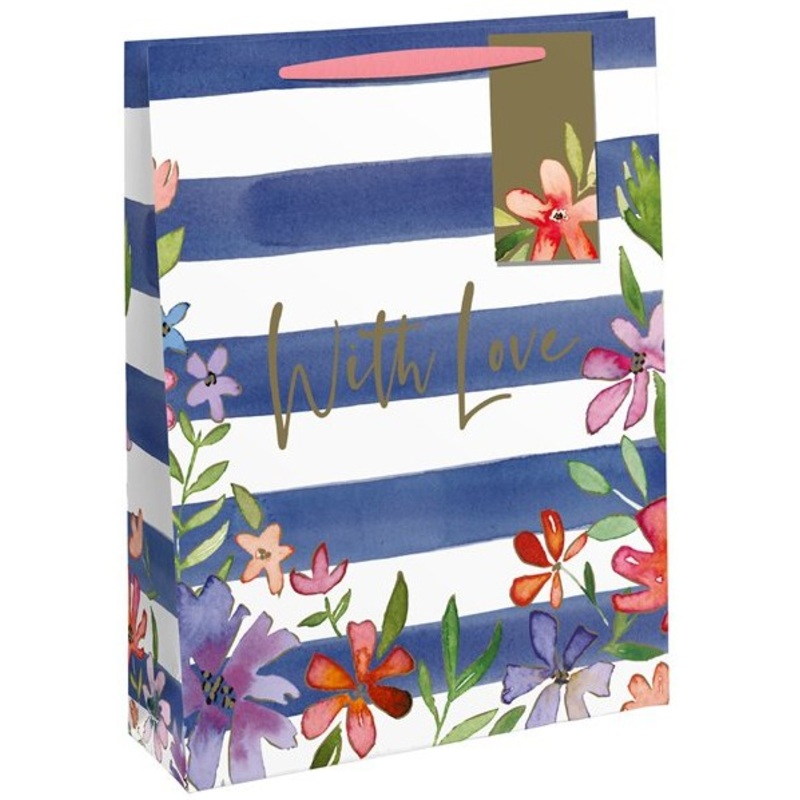 Striped gift bag "With Love" 26.5 x 33 x 14cm