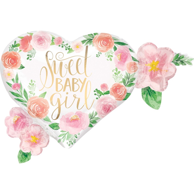 Sweet Baby Girl Heart Foil Balloon