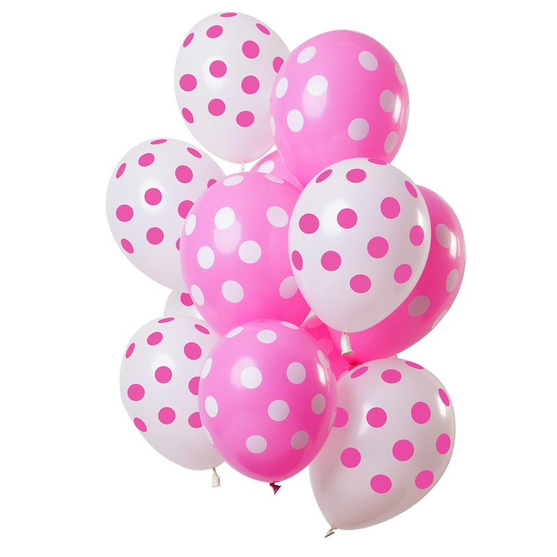 12 latex balloons dots pink white