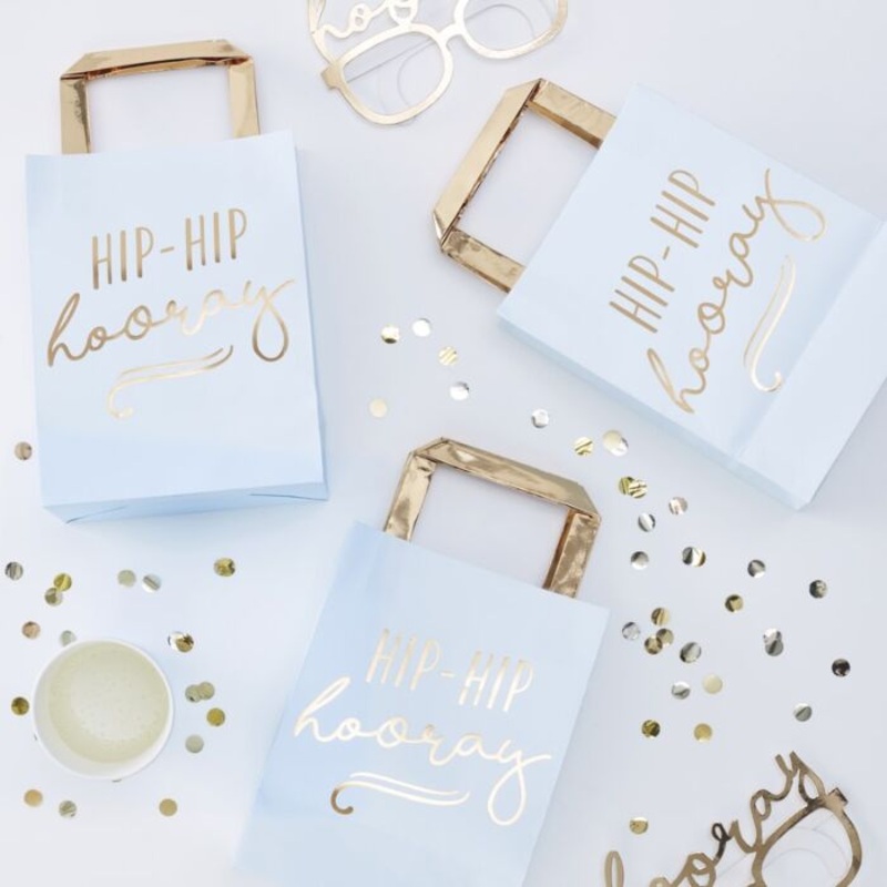 5 Hooray gift bags blue 26cm