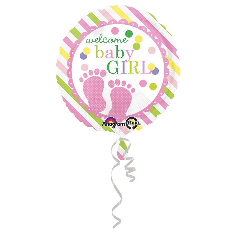 Striped foil balloon welcome baby girl
