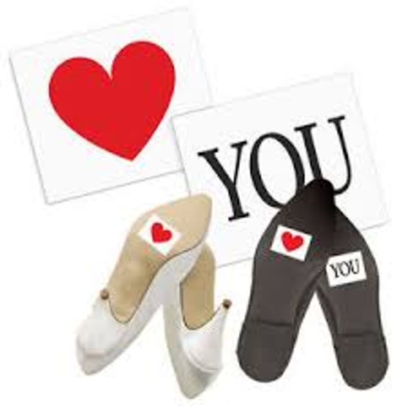 2 shoe stickers Love You 4.5x3.6cm