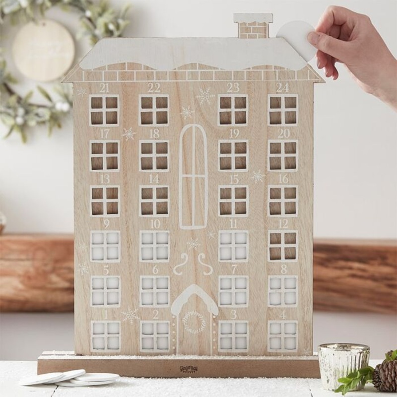 Winter village wooden advent calendar 40 x 30cm