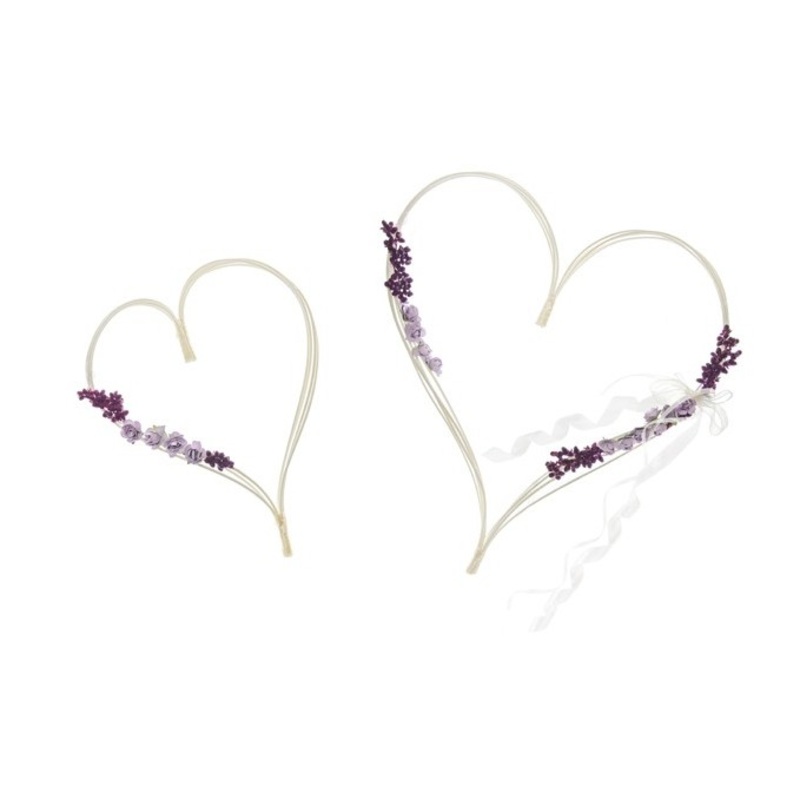 2 violet rattan hearts car jewelry with fastening