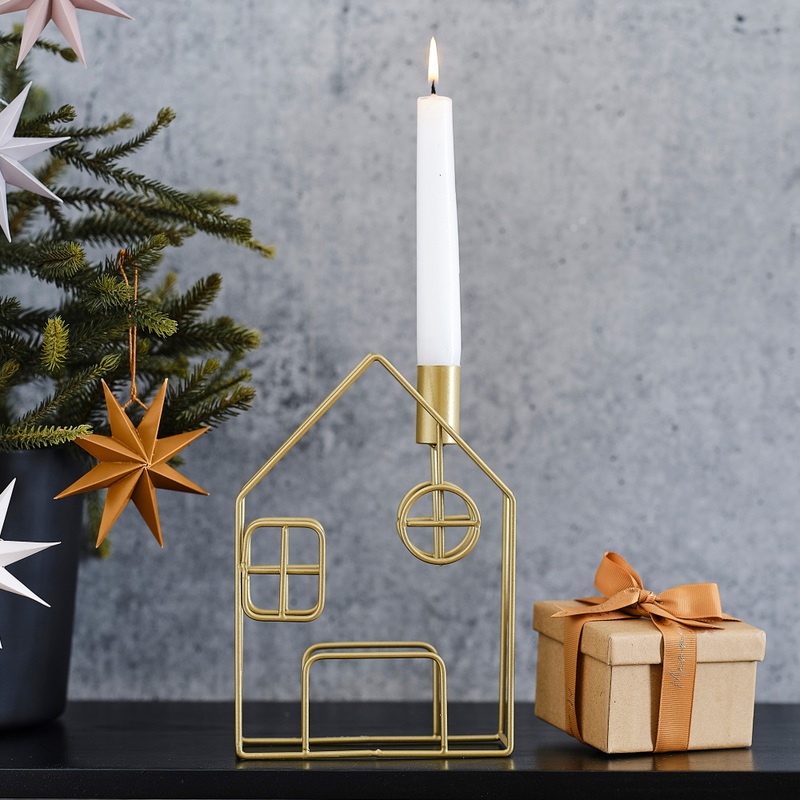 Metal house candlestick 20cm