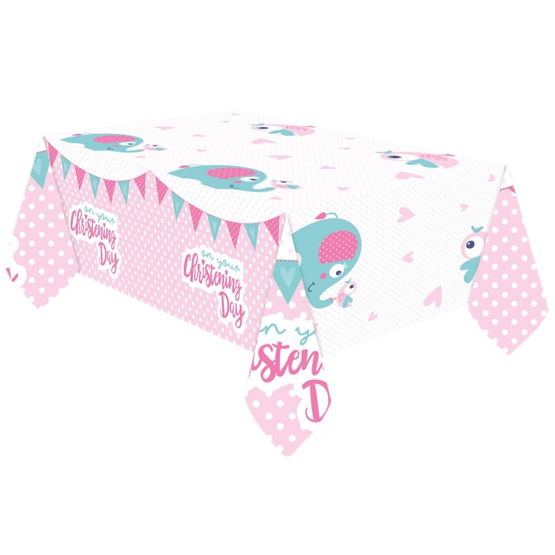 Christening Day tablecloth pink 1.8 x 1.2m