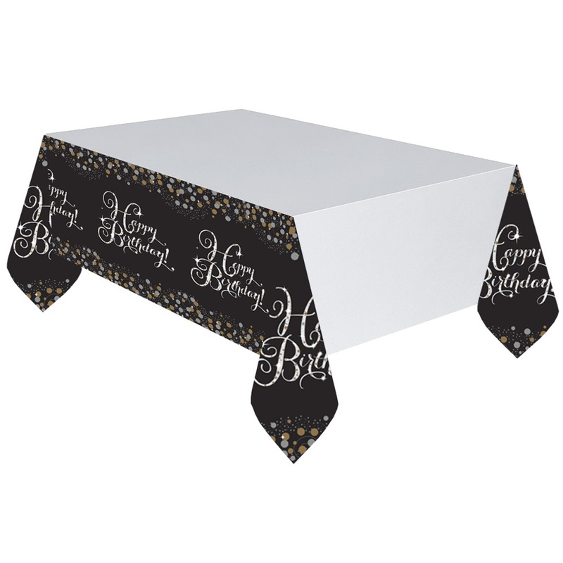 Golden Happy Birthday tablecloth 2.59 x 1.37m