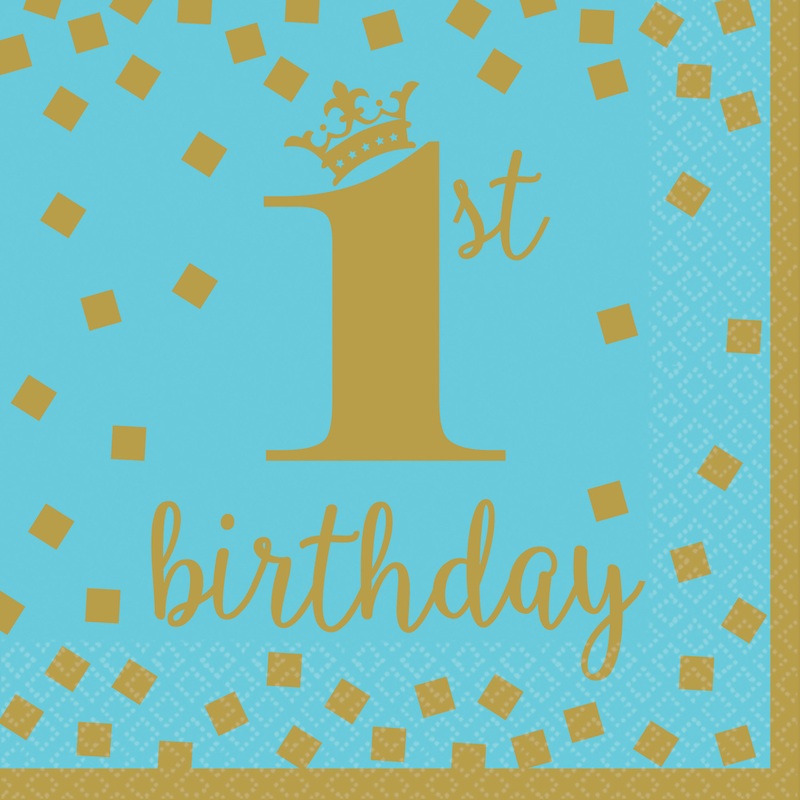 16 Bluestar 1st Birthday napkins 33cm